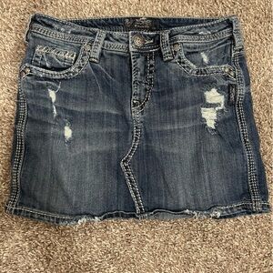 silver denim grunge skirt